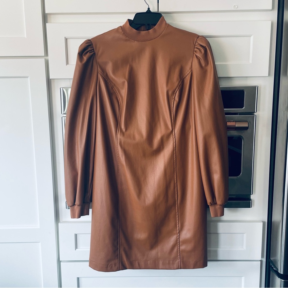 Trina Turk Wrigley brown faux leather dress size 8 - Picture 2 of 6